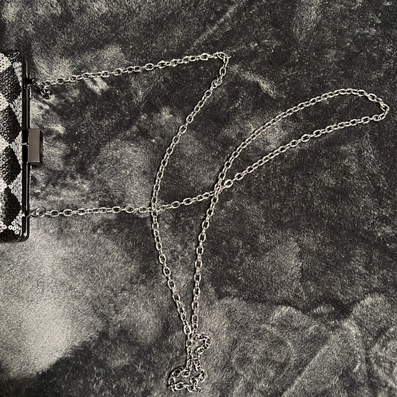 NWOT BCBGeneration Cocktail Purse. Black & Silver sequins with 24” strap. - Picture 7 of 7